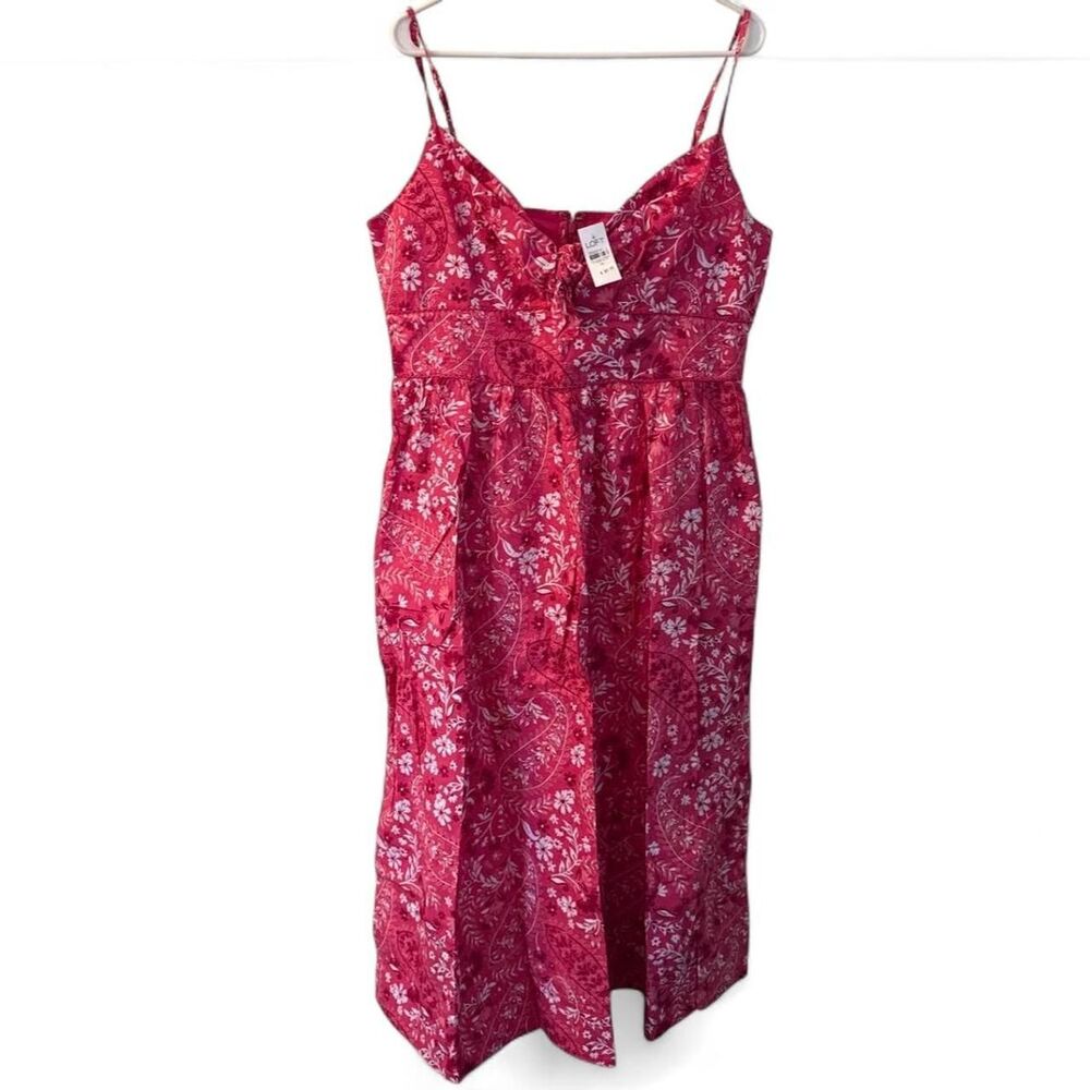 LOFT Women's Size 14 Pink Floral Midi Dress Adjustable Straps Sleeveless NWT